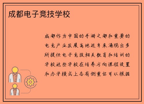 成都电子竞技学校